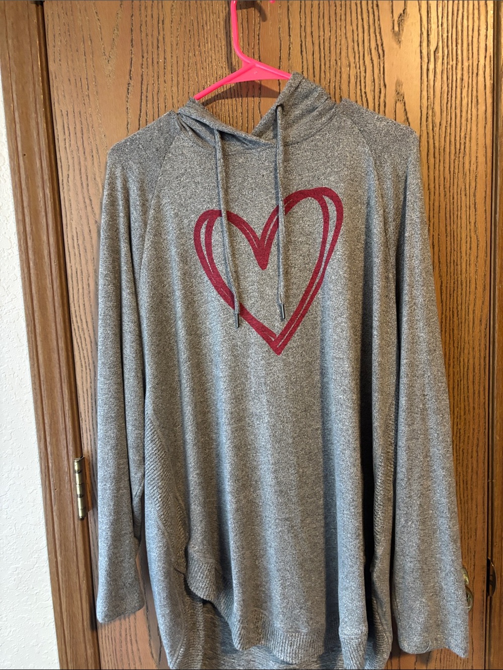 Maurices Gray Hooded Pullover with Berry Heart Graphic
